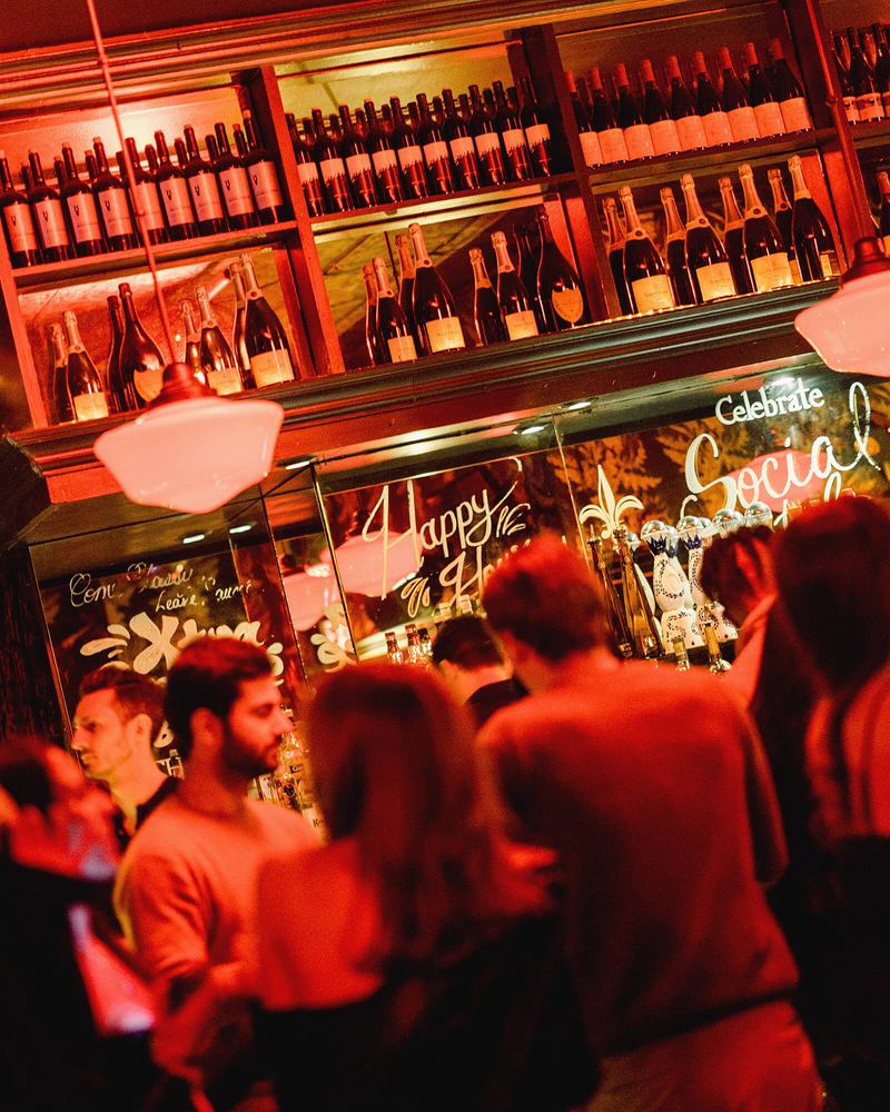 The back bar glowing red
