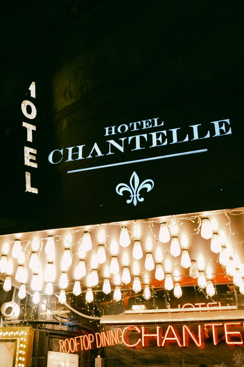 Marquee lights and neon sign