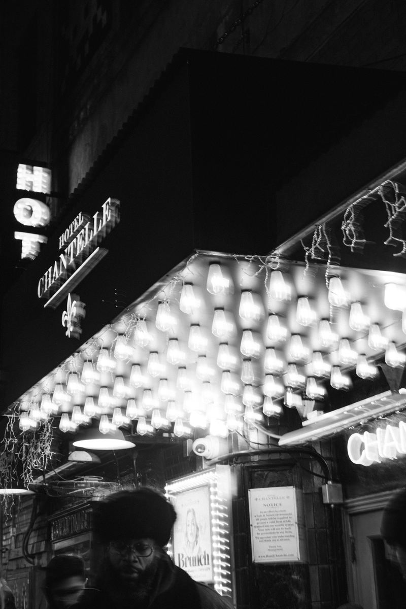 The corner of the marquee, black and white